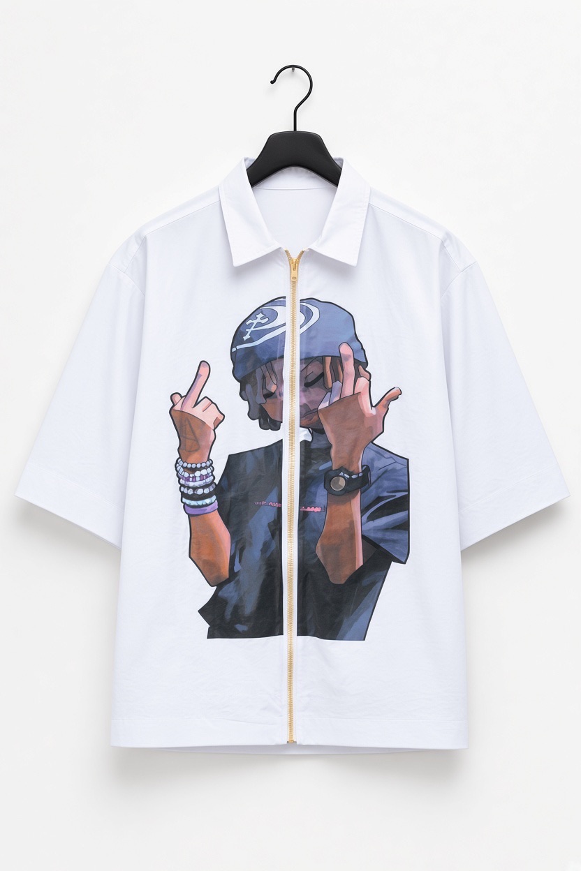 Hood Thread Graphic Zip-Up Shirt