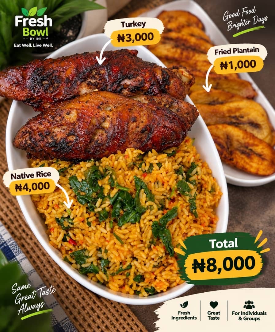 Native Rice, Fried plantain and turkey