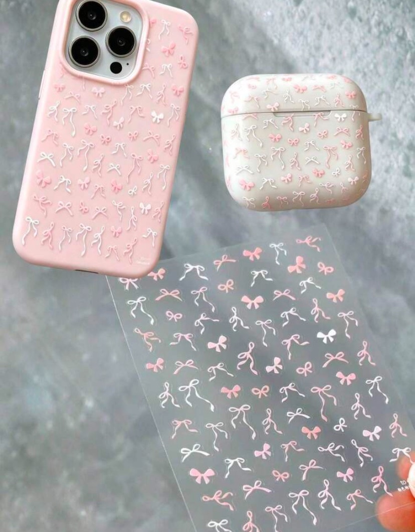 Pink and white bow sticker