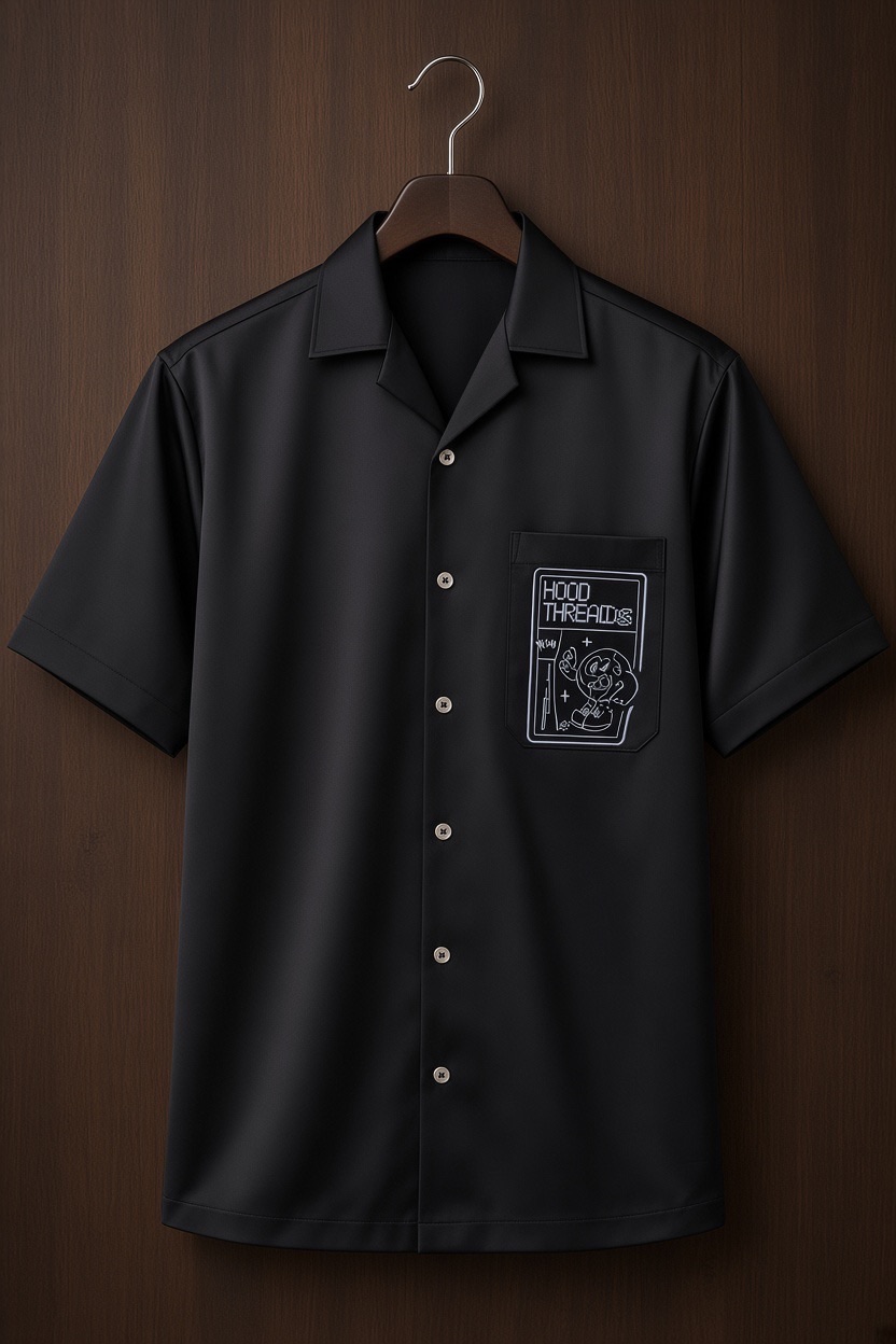 Hood Thread Graphic Pocket Button-Up Shirt