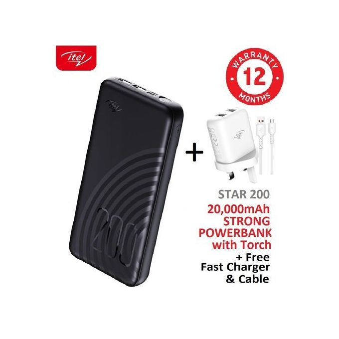 itel 20000mAh Fast,Charging,Bright Torch PowerBank + Free Charger