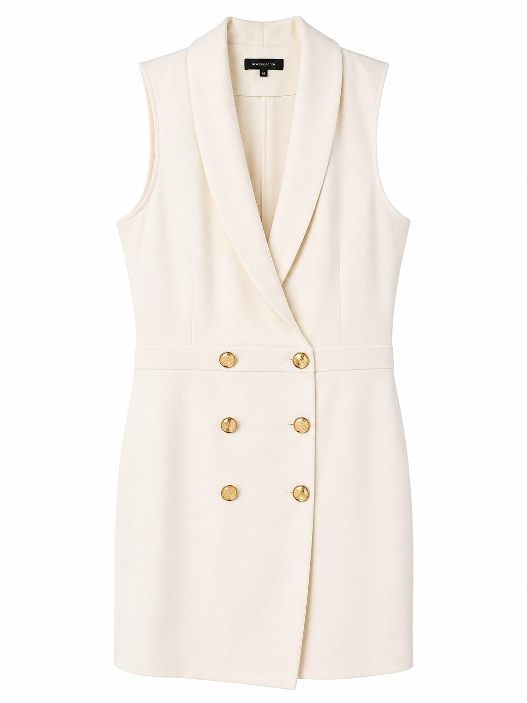 Women’s Sleeveless Double-Breasted Blazer Mini Dress with Gold Buttons.